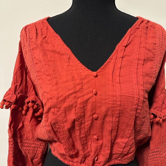 *HOUSE OF HARLOW 1960* Burnt Orange Long Sleeve Crop Top Size Small - Picture 2 of 7
